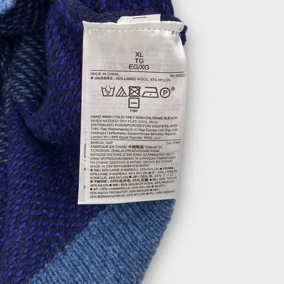 $59 Gap Sweater Mens Extra Large Lambs Wool Blue Striped Blend Herringbone - Picture 10 of 11